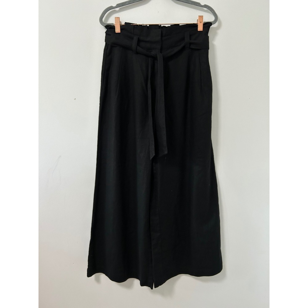 Who What Wear Paperbag Waist Culottes Women 2 Black Minimalist Linen Blend Pants